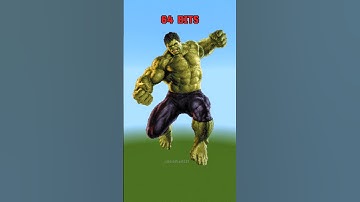 Hulk Pixel Art Devolution in Minecraft 64 Bits to 1/8 Bits 💚