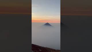 Sunrise View Of Acatenango, Agua, And Erupting Fuego Volcano