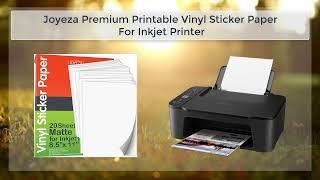 JOYEZA Premium Printable Vinyl Sticker Paper for Inkjet Printer - 25 Sheets  Matte White Waterproof, Dries Quickly Vivid Colors, Holds Ink well- Tear