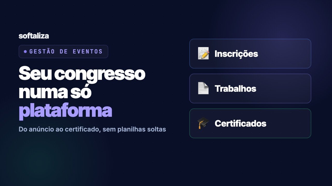 Capa do vídeo: Gestão de eventos científicos: inscrições, trabalhos e certificados | Softaliza