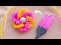 It&#39;s so Cute 💖🌟 Superb Woolen Flower Craft Idea with Fork - Hand Embroidery Amazing Flower Design