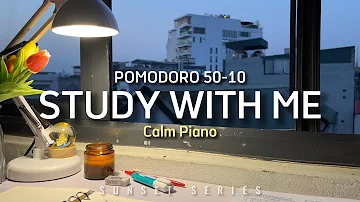 3-HOUR STUDY WITH ME / calm piano🎹 / My little room at Sunset / Pomodoro 50-10