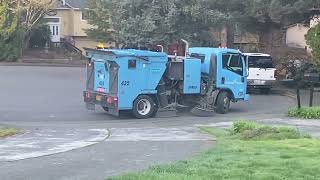 Tymco 435 Street Sweeper sweeping in the neighborhood.