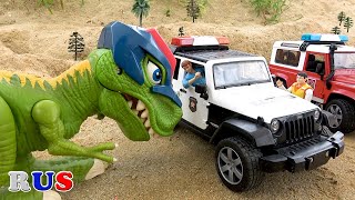 Сердитый Динозавр и Полицейская машина Пожарная машина
