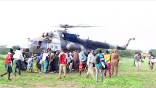 4 people seriously injured as KDF  Helicopter carrying food aid crash in Buna wajir North today.