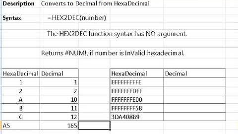hex2dec function in excel