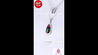 Chainstones Ammolite Necklace | Rainbow "Dragon Skin" Pendant | 925 Sterling Silver Prosperity Je...