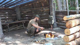 Bushcraft trip in the forest: In the super shelter with bonny .Cooking over the fire etc.