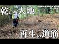 【森林再生】放置笹藪伐採後、再生の道筋。乾ききった荒地に、植樹の土台を作り、輪郭をデザイン。