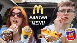 trying McDonald's EASTER menu, car mukbang - NEW hot cross bun items!!