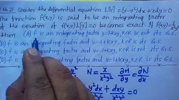 IIT JAM 2020 MATH Q.No. 21 (Integrating factor and differential equation)