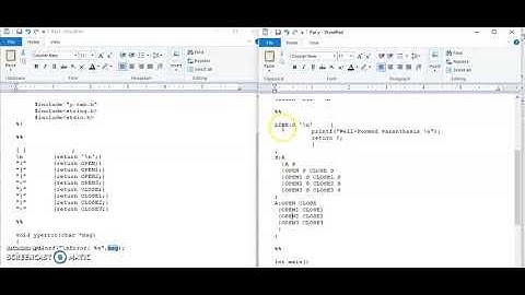 Syntax analyzer to check well formed parentheses using Lex and yacc