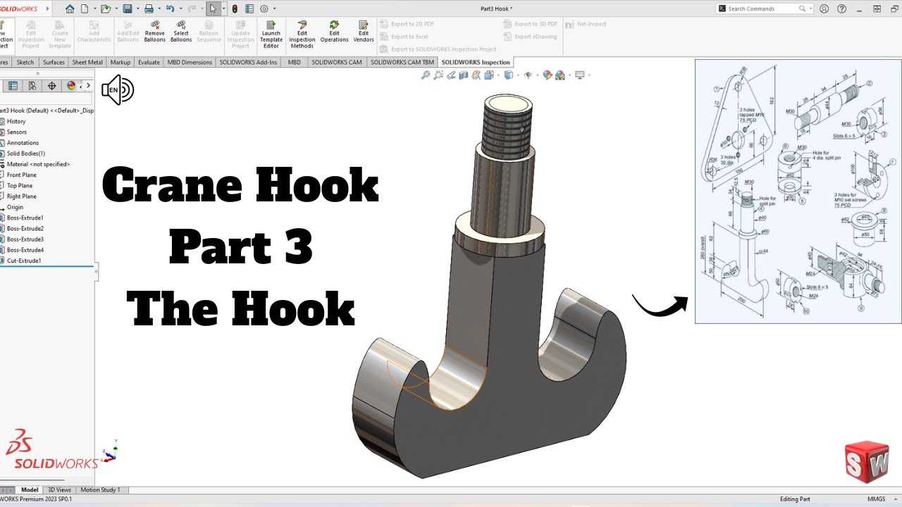 Crane hook Part 3 the Hook SolidWorks Tutorial! SolidWorks - YouTube