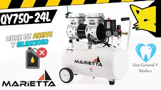 😱👉Compresor SILENCIOSO Y LIBRE DE ACEITE🩸 l 🔰Marietta - QY750-24L🔰 l 📦Unboxing y Pruebas📝