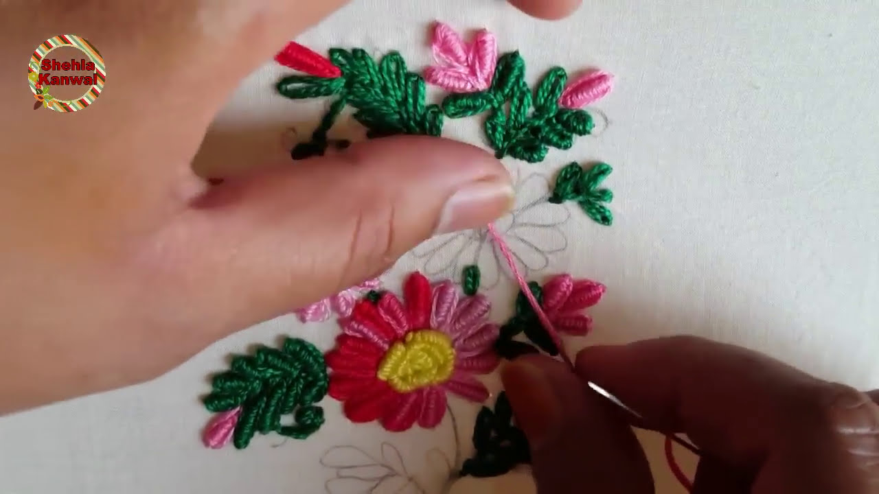 bullion knot stitch flower bullion stitch :hand embroidery - YouTube