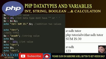 php datatype | php variable declaration | php integer | php boolean | php tutorial | avadh tutor