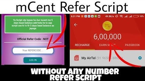 mCent Refer Script | OTP Bypass Script 25000K Point Money Adder Script ( Hindi )