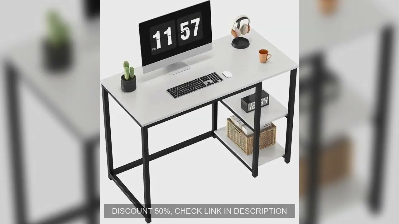 Computer Desk 40 inches with 2-Tier Shelves Sturdy Home Office Desk with Large Storage Space Modern