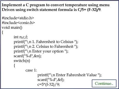 Switch case statement in C Langauge Convert temperature Part 5
