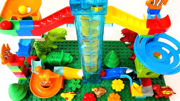 Marble Run ASMR ☆Building Blocks Dinosaur Colorful Coasters 8min