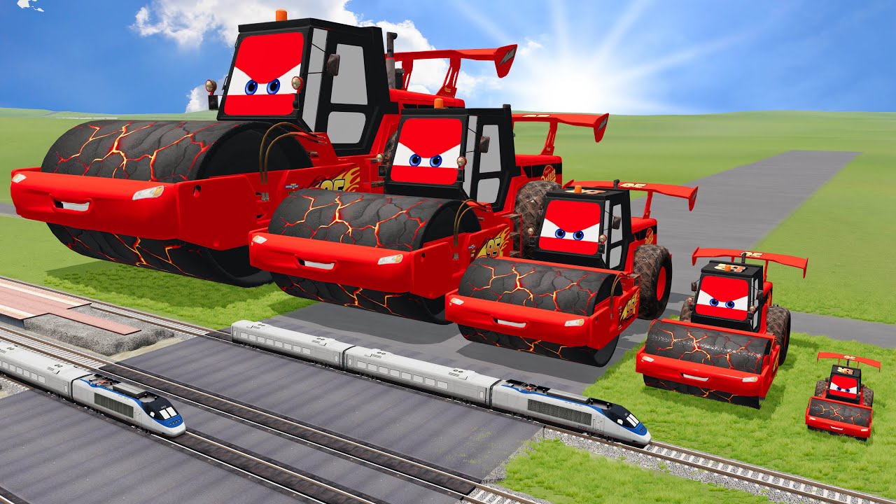 Big & Small Roller Lightning Mcqueen Monter Lava vs Trains Thomas | BeamNG.Drive
