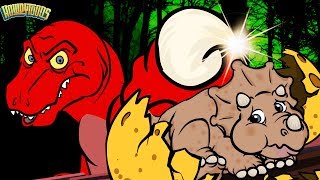 Video thumbnail of "Tiranosaurio Rex Persigue a Triceratops - Canciones de Dinosaurios | Dinostory por Howdytoons S1E7"