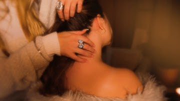 ASMR 🌙 nostalgic neck, baby hair and back tracing (calm neck tracing, scalp massage, fire crackling)