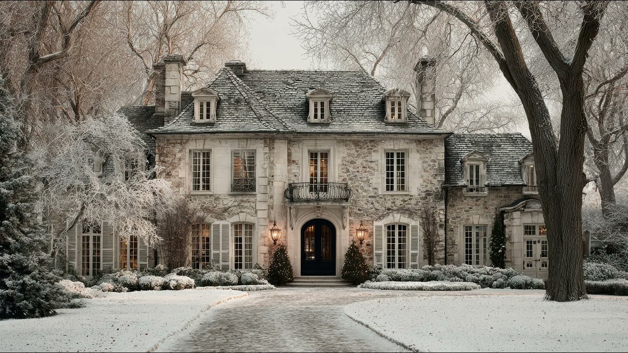 Beautiful French chateaux in winter. 1 hour 4K TV Wall Art screensaver.