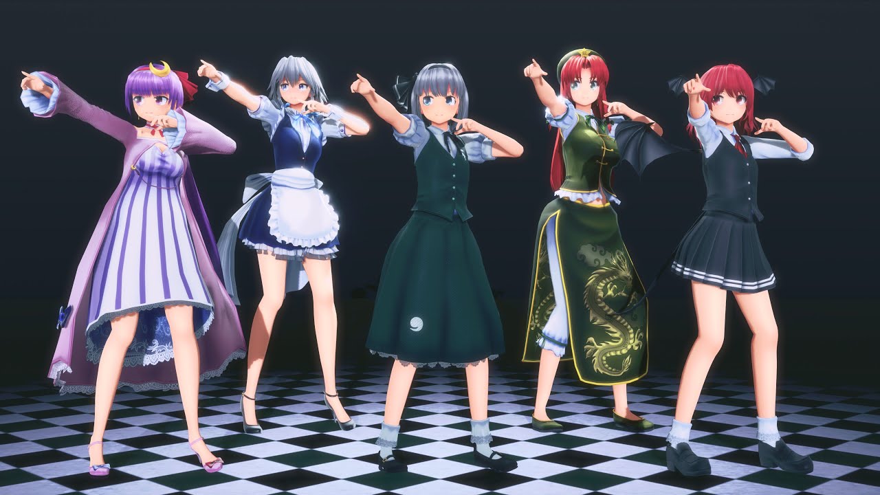 【東方MMD】妖夢・咲夜・美鈴・パチュリー・小悪魔で『メグメグ☆ファイアーエンドレスナイト - パラパラVer - 』(固定カメラ)