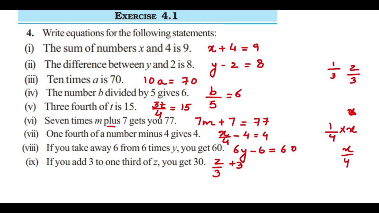 4Q Ex 4 1 Simple Equation Class 7 Maths Ncert write Equation For 