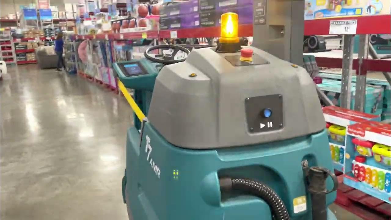 Tennant T7 AMR autonomous self driving sweeper vehicle in Sam’s Club
