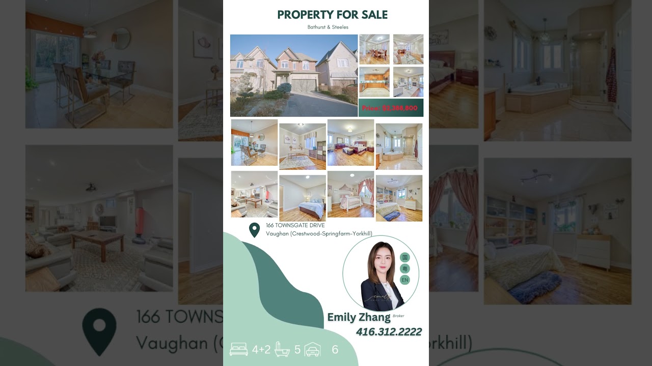 🔥 New Executive Listing by Emily Zhang📍 166 Townsgate Drive, Vaughan (Crestwood-Springfarm-Yorkhill)