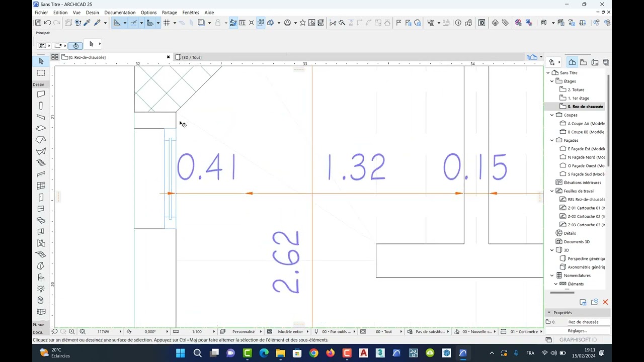 archicad plan villa R+1 step 1