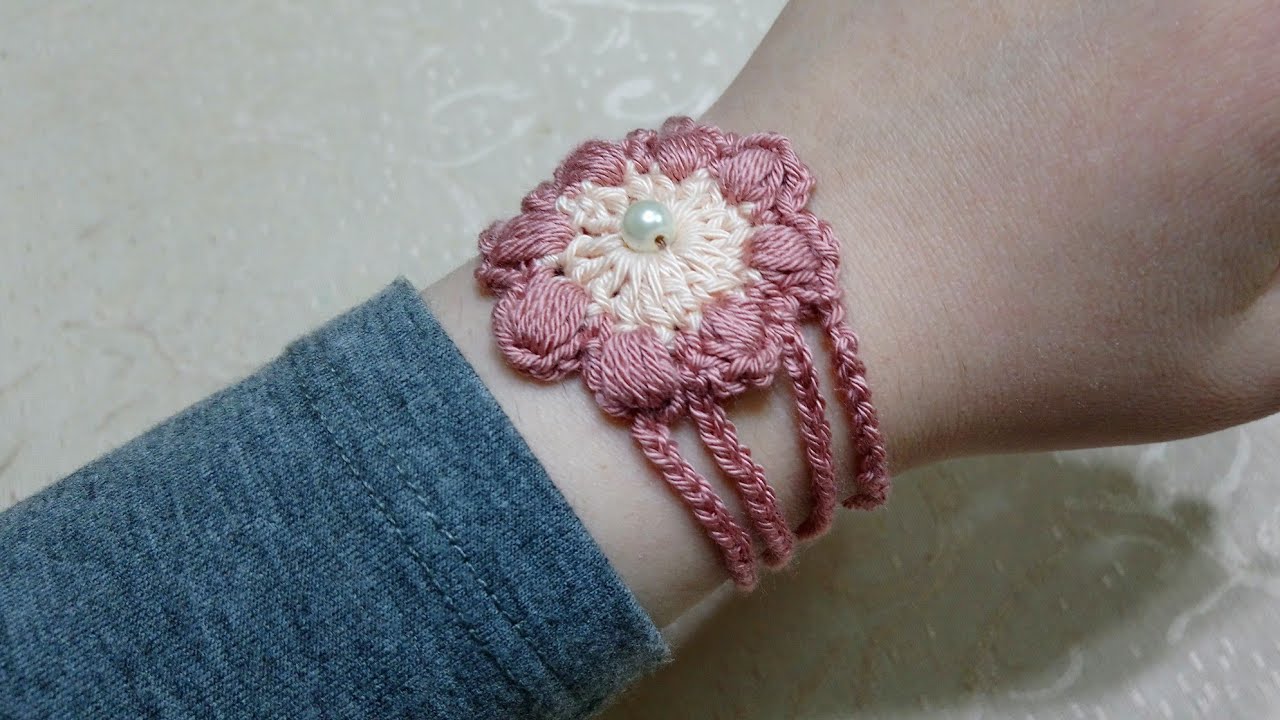 كروشيه اكسسوارات/ اسوره كروشيه / وردة #كروشية #اسورة #غرزة_الباف