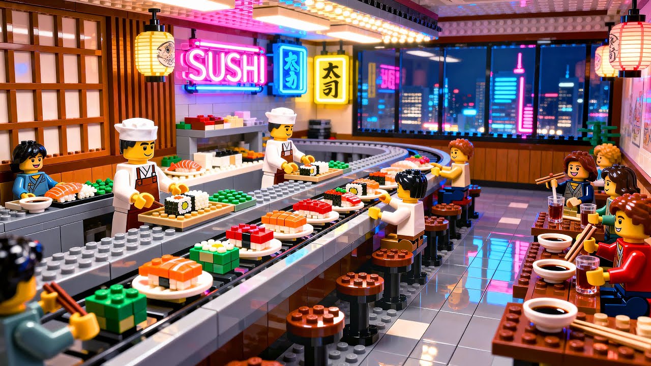 LEGO Sushi/Sashimi Making in Conveyor Belt Restaurant • LEGO Stop Motion Cooking • Stop Motion Film