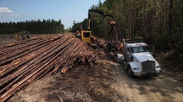 Tigercat 234B Loading a Kenworth T800 Log Truck