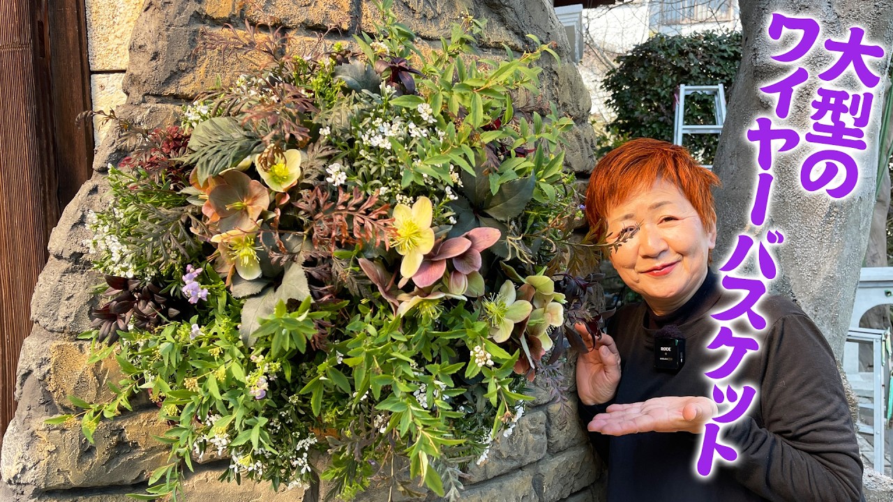 薔薇のかご How many plants are in it?] A hanging basket featuring Christmas