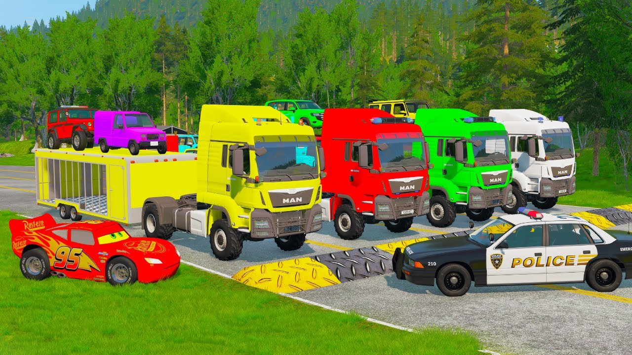 Flatbed Truck Mcqueen | Transportation with Truck - Pothole vs Car #16 - BeamNG.Drive