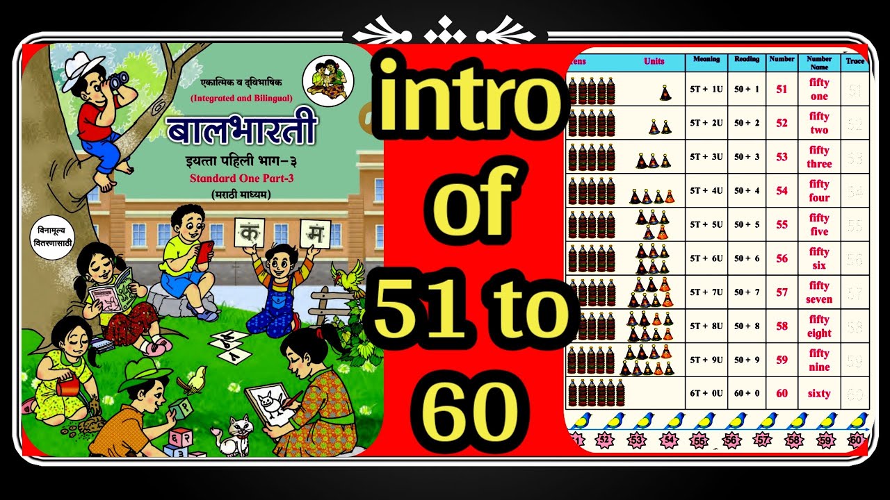 intro and writing of numbers 51 to 60, balbharati std first part 3 page 44