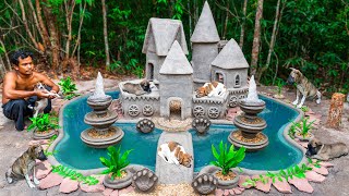 Build Beautiful House For Rescue 3 Puppies And Fish Pond