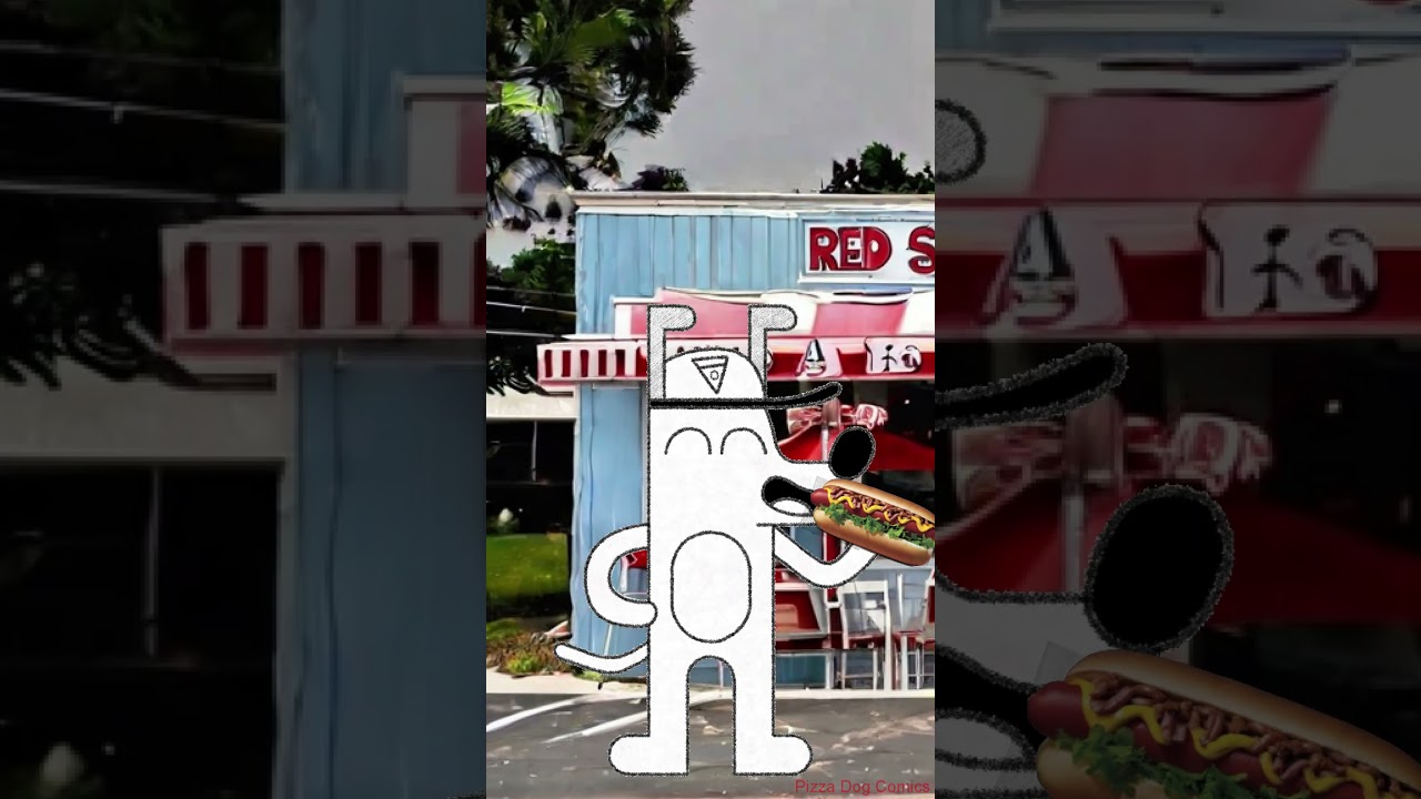 Pizza Dog eats Red Snapper hot dog