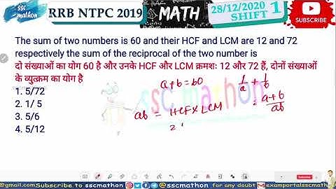 The sum of two numbers is 60 and their HCF and LCM are 12 and 72 respectively the sum of the