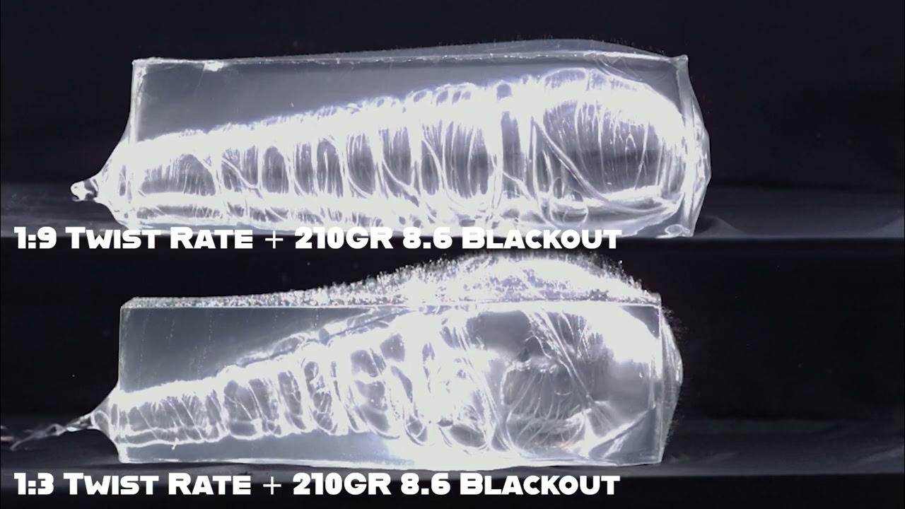 8.6 BLK Ballistic Gel Slow Motion Footage 13 210 Grain vs. 19 210