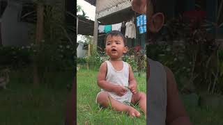 Zohan is enjoying the paddy grass field in front of our home.