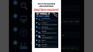 How to Set Manual IP in Kali Linux #kalilinux #linux #cybersecurity #hacker #skillindia #techshorts