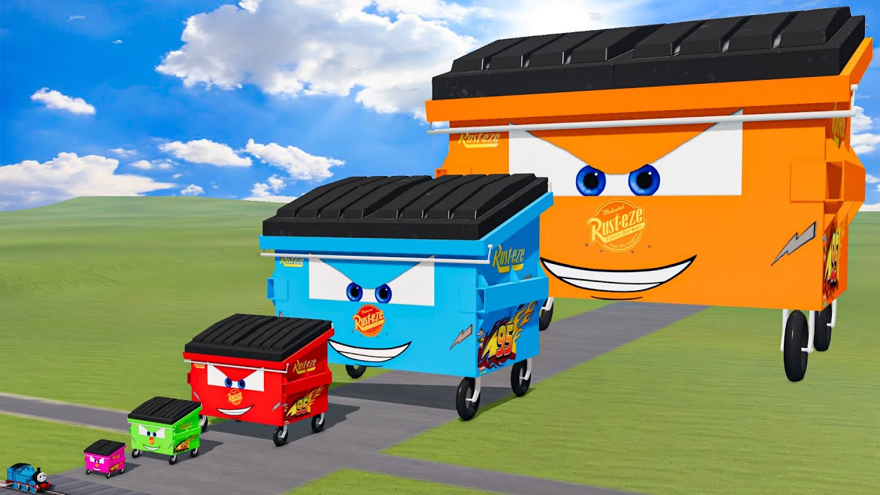 Big & Small Colors Trash Can Lightning Mcqueen vs Train Thomas | BeamNG.Drive