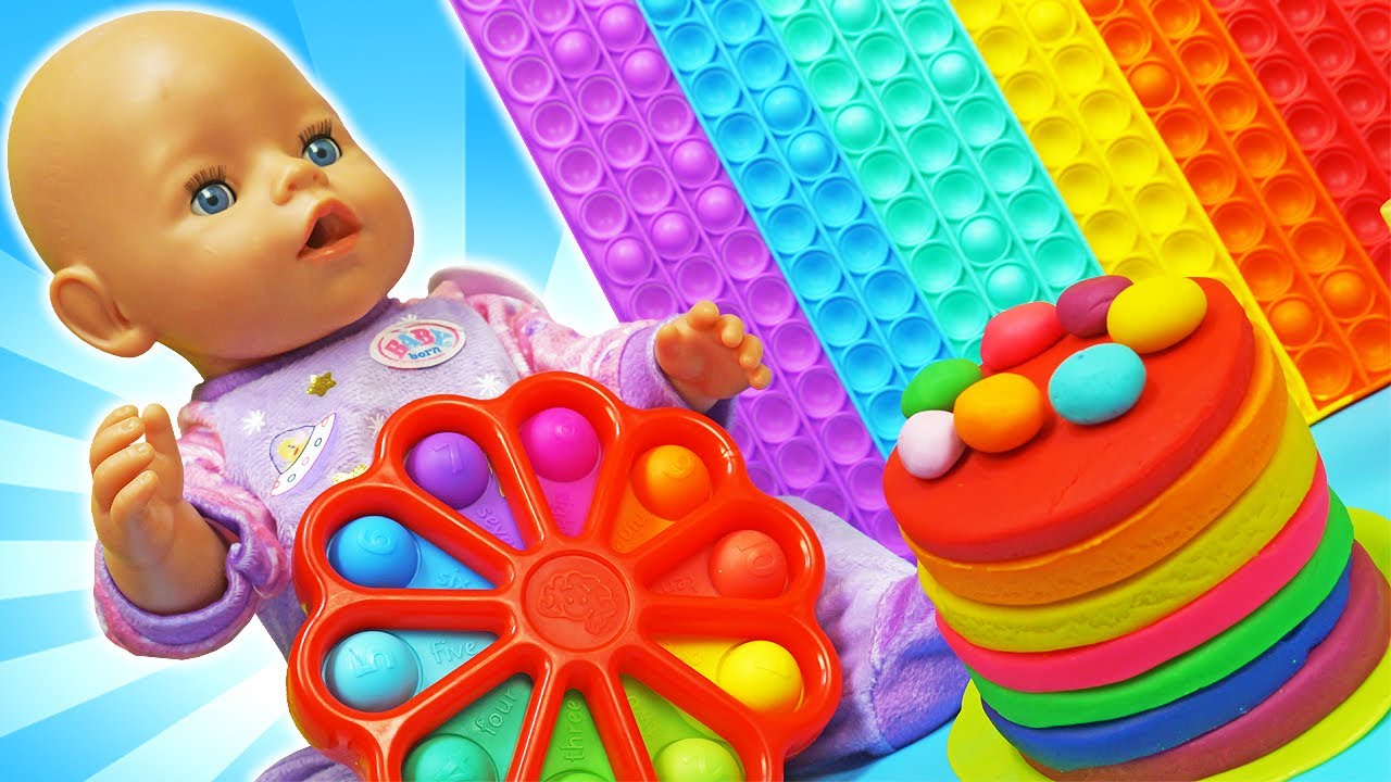 Baby Annabell & Colorful Pop It Cake. Toy food for baby born. Baby