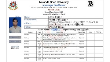 Nalanda open University का  Admit card Download कैसे करे | How to Download NOU Admit card