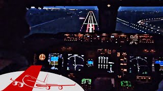 BOEING 747 NIGHT LANDING - Cockpit View Amsterdam