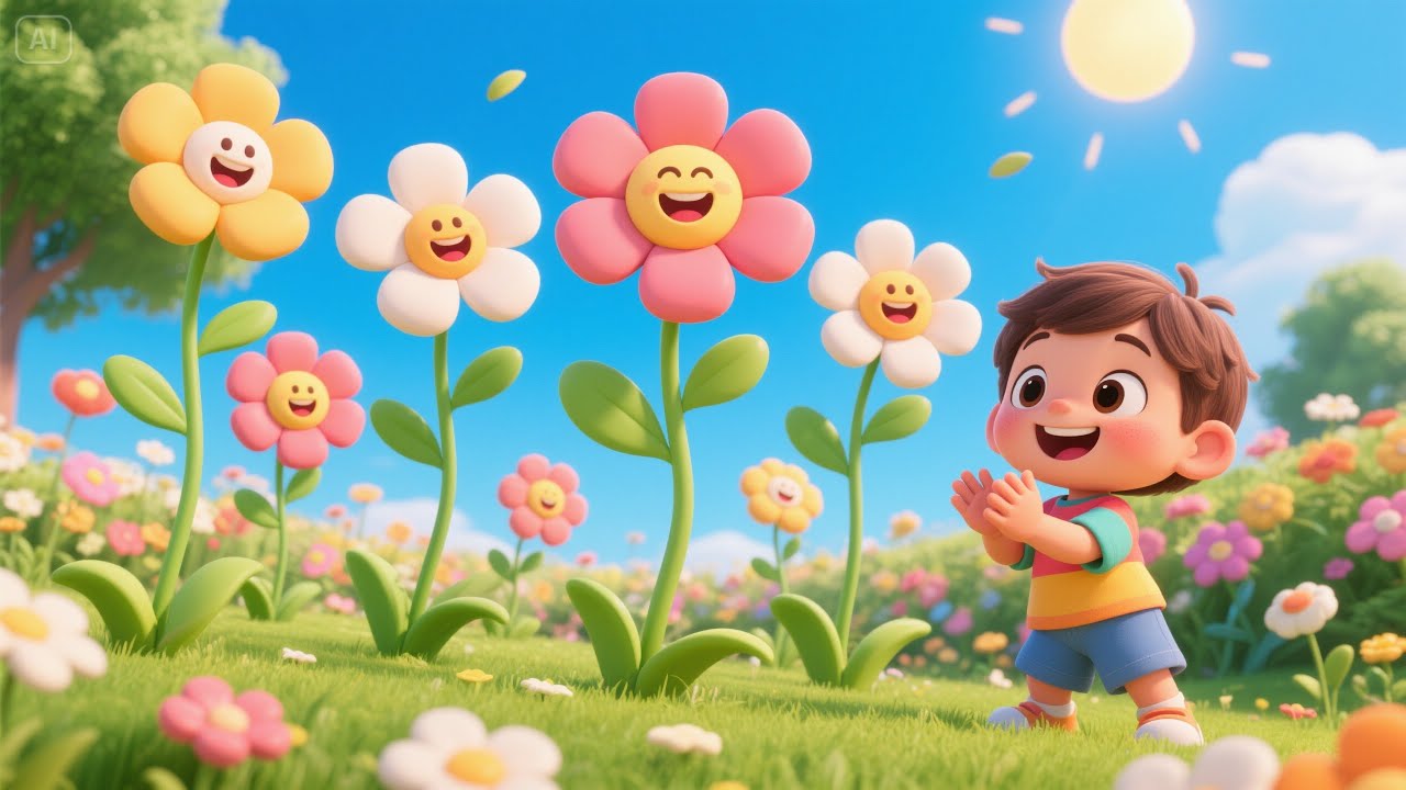 Seven Little Flowers Blooming Bright | Lovely Kids Nursery Rhyme | Colorful Garden Song for Toddlers